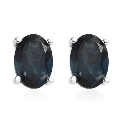 London Blue Topaz Solitaire Stud Earrings In Platinum Over Sterling Silver 1.85 Ctw