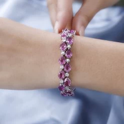 Premium Radiant Orchid Quartz (Triplet) And White Zircon Bracelet In Platinum Over Sterling Silver (6.50 In) 34.00 Ctw -Jewelry store 7574510 2