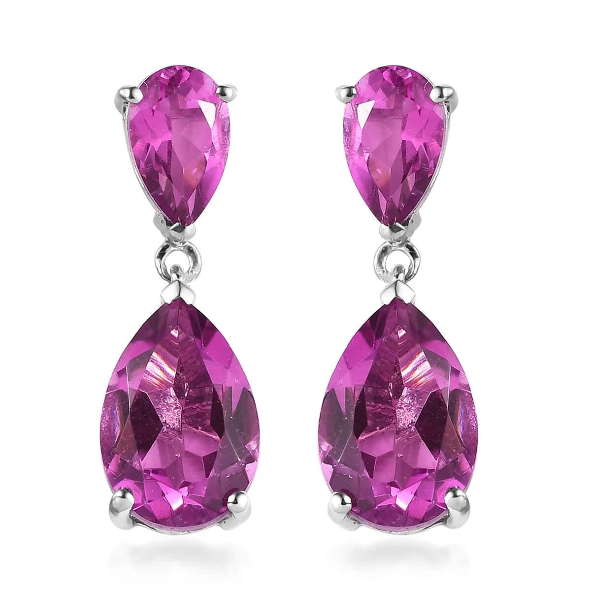 Radiant Orchid Quartz (Triplet) Drop Earrings In Platinum Over Sterling Silver 8.75 Ctw 3 Radiant Orchid Quartz (Triplet) Drop Earrings In Platinum Over Sterling Silver 8.75 Ctw
