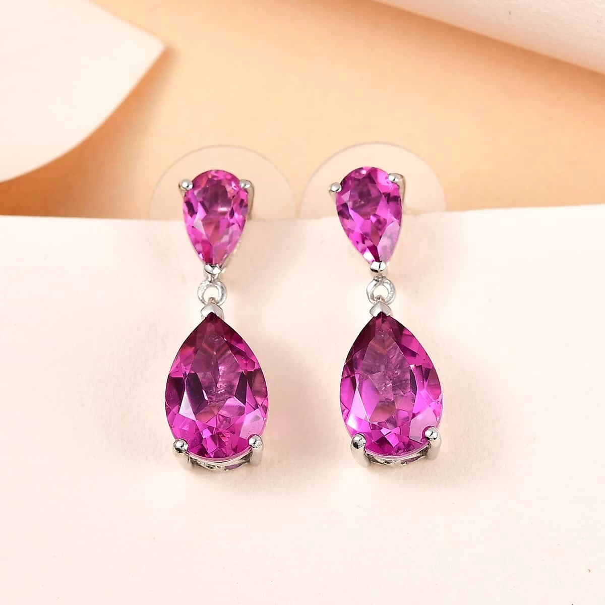 Radiant Orchid Quartz (Triplet) Drop Earrings In Platinum Over Sterling Silver 8.75 Ctw 4 Radiant Orchid Quartz (Triplet) Drop Earrings In Platinum Over Sterling Silver 8.75 Ctw - Image 2