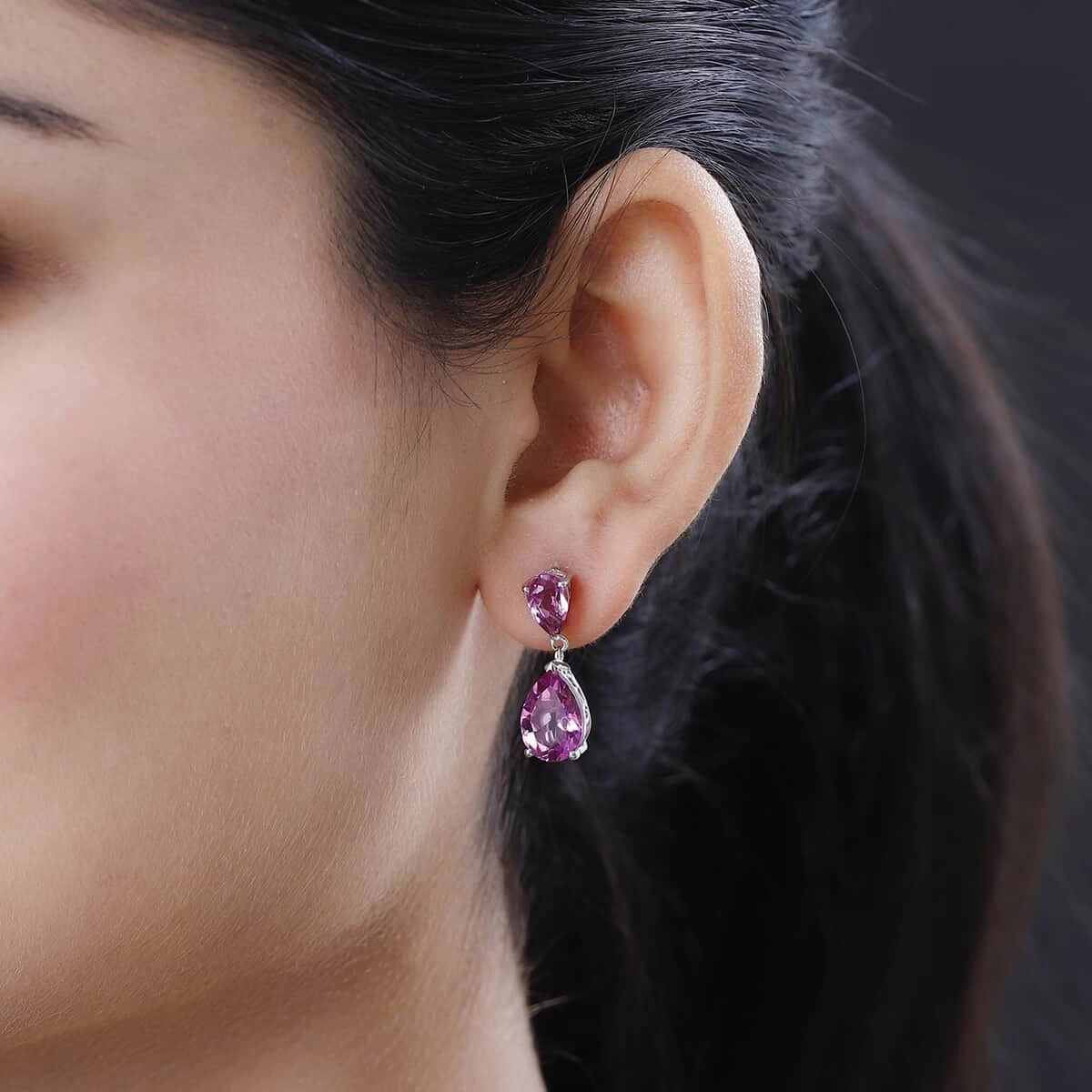 Radiant Orchid Quartz (Triplet) Drop Earrings In Platinum Over Sterling Silver 8.75 Ctw 5 Radiant Orchid Quartz (Triplet) Drop Earrings In Platinum Over Sterling Silver 8.75 Ctw - Image 3