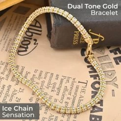 10K White And Yellow Gold Ice Chain Bracelet, Gold Bracelet, Dual Tone Gold Bracelet, Gold Gifts For Her, Birthday Gift 3mm (8.00 In) 6.5 Grams -Jewelry store 7575142 1