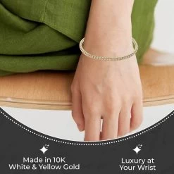 10K White And Yellow Gold Ice Chain Bracelet, Gold Bracelet, Dual Tone Gold Bracelet, Gold Gifts For Her, Birthday Gift 3mm (8.00 In) 6.5 Grams -Jewelry store 7575142 2