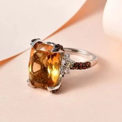 GP Italian Garden Collection AAA Brazilian Citrine And Multi Gemstone Ring In Platinum Over Sterling Silver 11.25 Ctw -Jewelry store 7575330 1