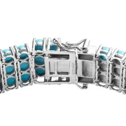 Premium Sleeping Beauty Turquoise Cluster Bracelet In Platinum Over Sterling Silver (8.00 In) 39.10 Ctw -Jewelry store 7575570 3