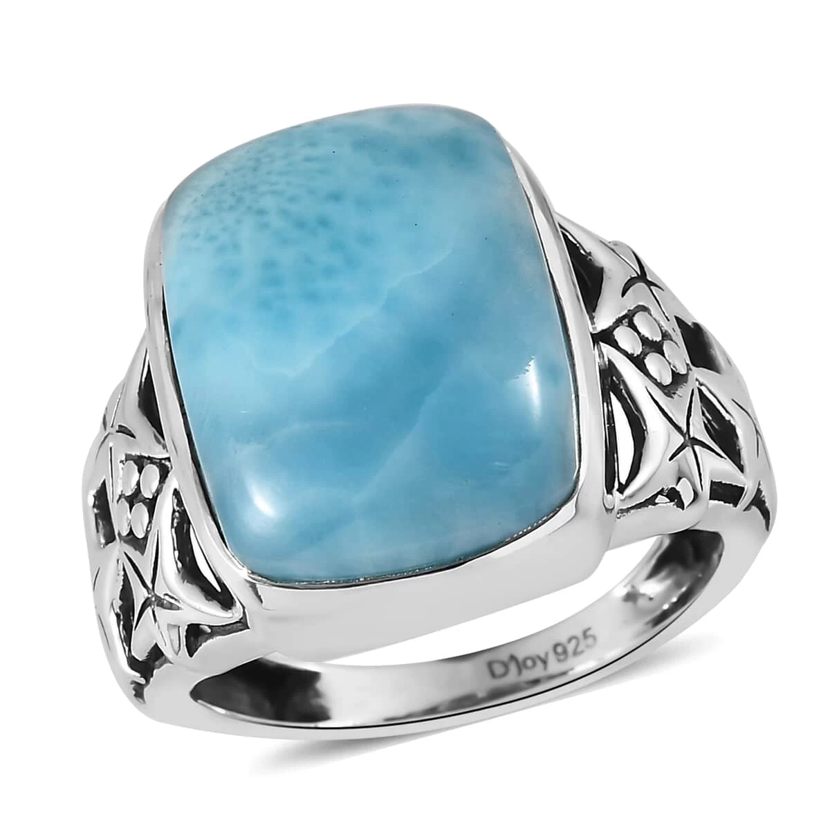 Larimar Solitaire Ring In Sterling Silver 13.10 Ctw 3 Larimar Solitaire Ring In Sterling Silver 13.10 Ctw