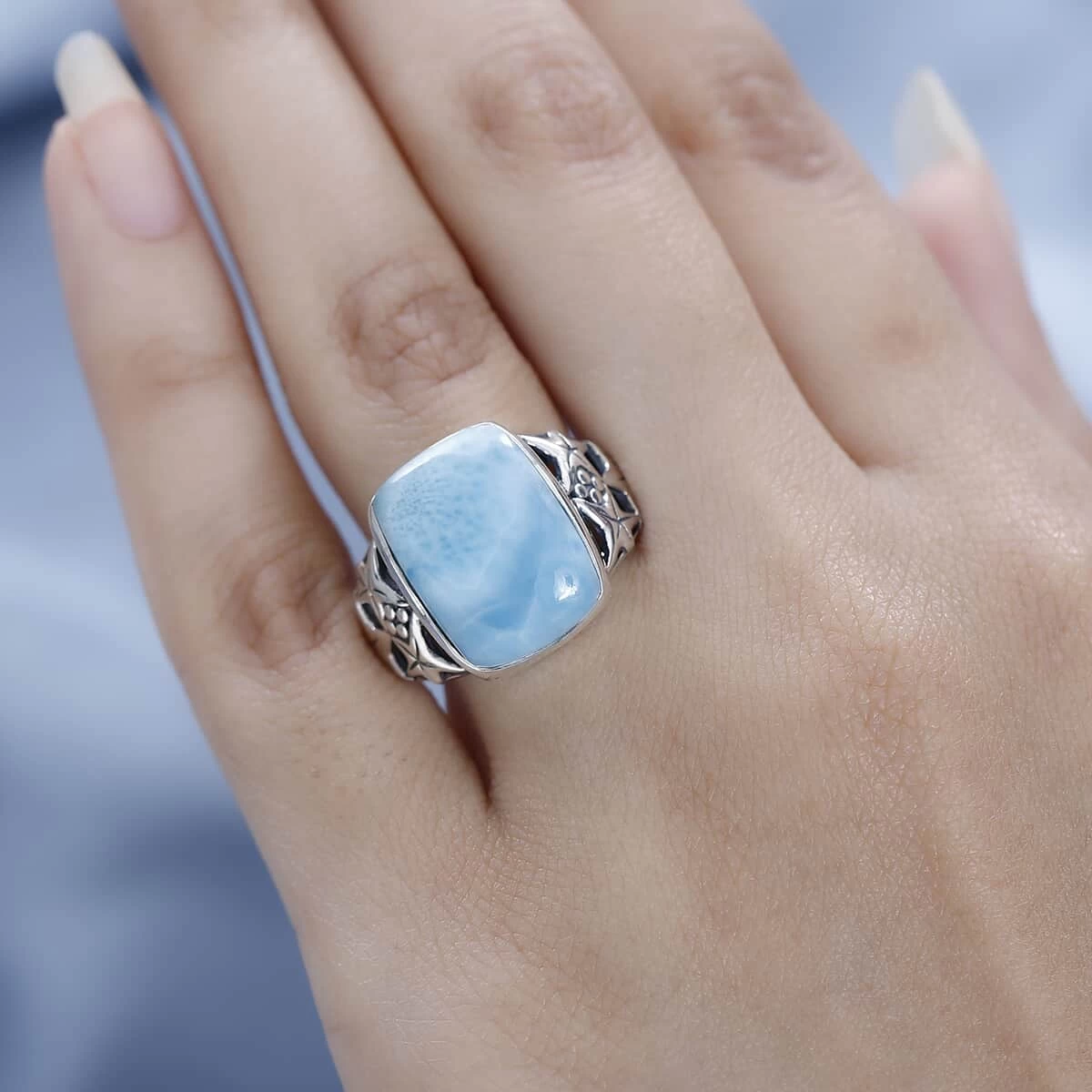 Larimar Solitaire Ring In Sterling Silver 13.10 Ctw 5 Larimar Solitaire Ring In Sterling Silver 13.10 Ctw - Image 3