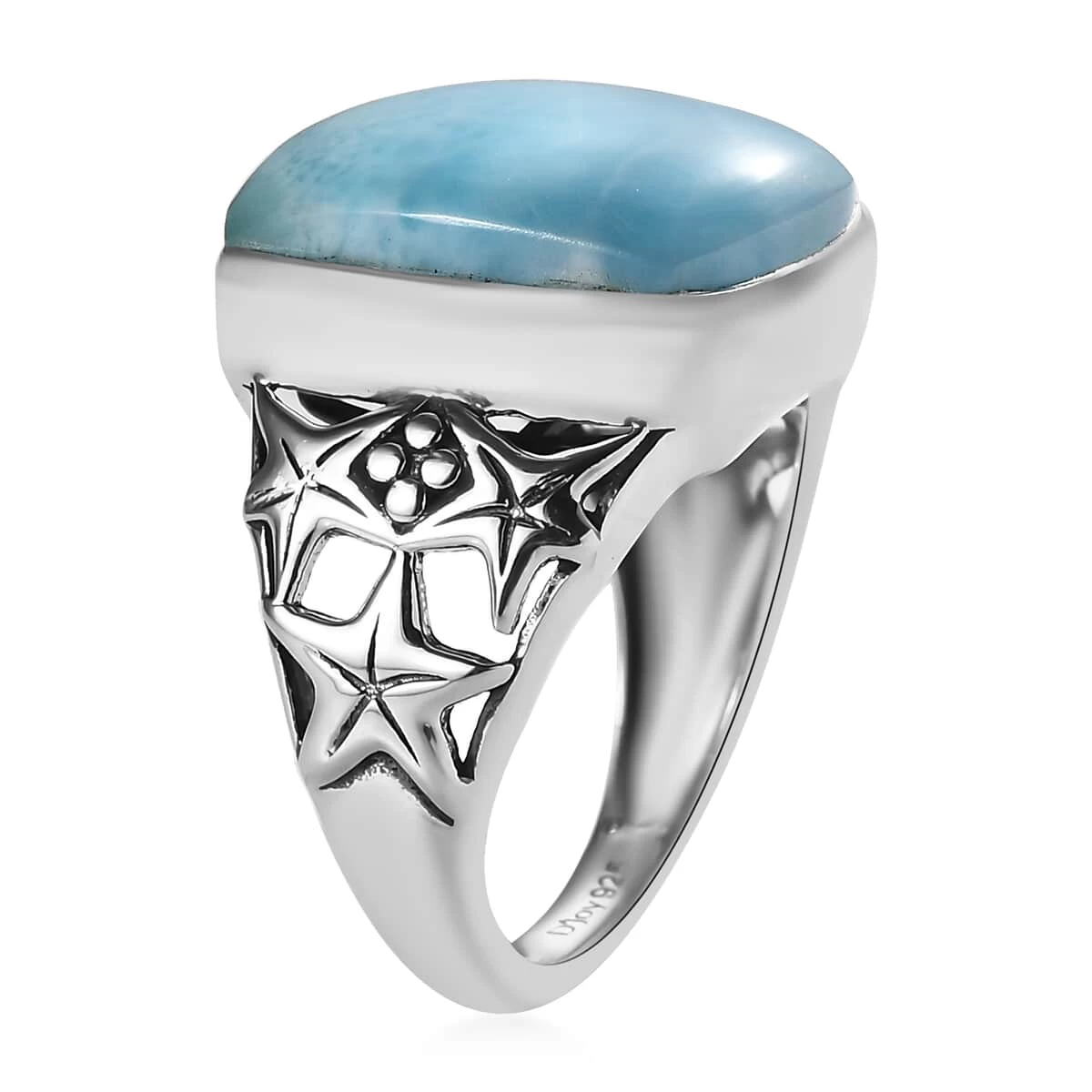 Larimar Solitaire Ring In Sterling Silver 13.10 Ctw 6 Larimar Solitaire Ring In Sterling Silver 13.10 Ctw - Image 4