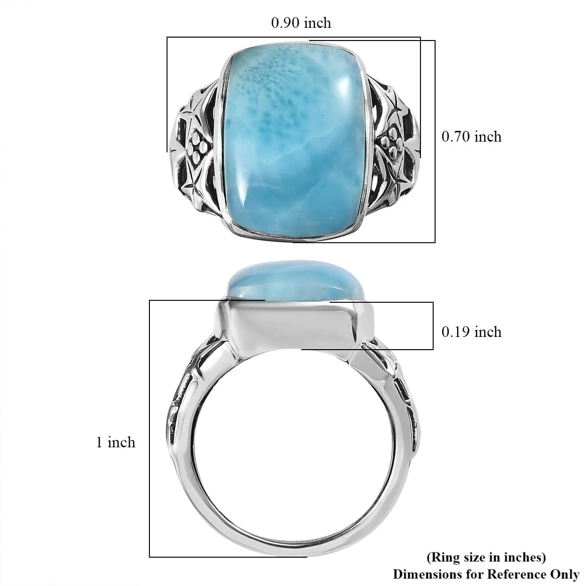 Larimar Solitaire Ring In Sterling Silver 13.10 Ctw 8 Larimar Solitaire Ring In Sterling Silver 13.10 Ctw - Image 6