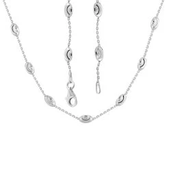 Italian Rhodium Over Sterling Silver Station Oval Moon Necklace (18 Inches) (6.3 G) -Jewelry store 7576058 3