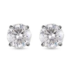 Moissanite Solitaire Stud Earrings In Rhodium Over Sterling Silver 1.90 Ctw