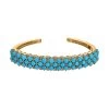 Premium Sleeping Beauty Turquoise And White Zircon Cuff Bracelet In Vermeil Yellow Gold Over Sterling Silver 14.15 Ctw