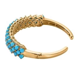 Premium Sleeping Beauty Turquoise And White Zircon Cuff Bracelet In Vermeil Yellow Gold Over Sterling Silver 14.15 Ctw -Jewelry store 7576801 3