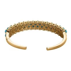 Premium Sleeping Beauty Turquoise And White Zircon Cuff Bracelet In Vermeil Yellow Gold Over Sterling Silver 14.15 Ctw -Jewelry store 7576801 4