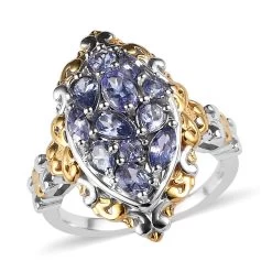 Tanzanite Ring In Vermeil Yellow Gold And Platinum Over Sterling Silver 1.60 Ctw