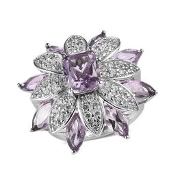 GP Italian Garden Collection Premium Rose De France Amethyst And White Zircon Floral Ring In Platinum Over Sterling Silver 7.65 Ctw