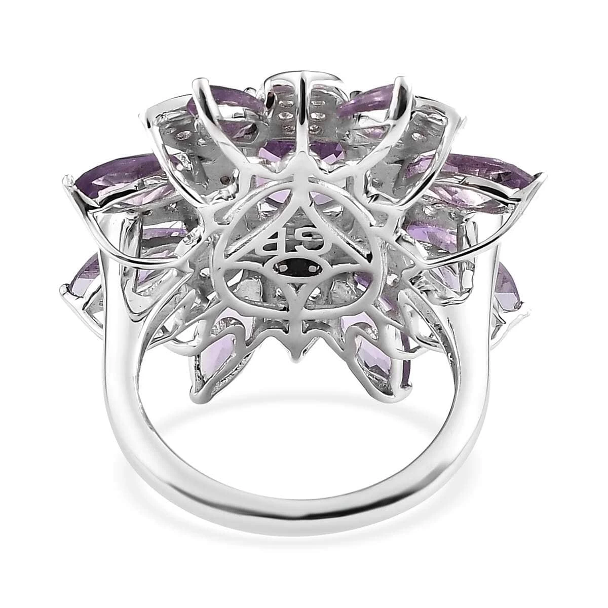 GP Italian Garden Collection Premium Rose De France Amethyst And White Zircon Floral Ring In Platinum Over Sterling Silver 7.65 Ctw 7 GP Italian Garden Collection Premium Rose De France Amethyst And White Zircon Floral Ring In Platinum Over Sterling Silver 7.65 Ctw - Image 5