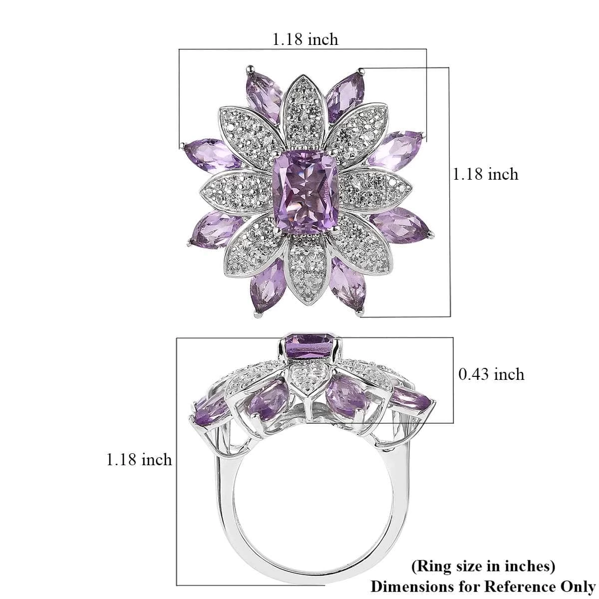 GP Italian Garden Collection Premium Rose De France Amethyst And White Zircon Floral Ring In Platinum Over Sterling Silver 7.65 Ctw 8 GP Italian Garden Collection Premium Rose De France Amethyst And White Zircon Floral Ring In Platinum Over Sterling Silver 7.65 Ctw - Image 6