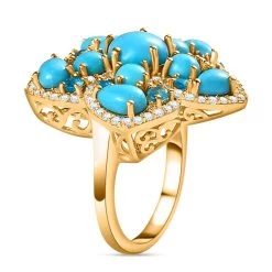 Premium Sleeping Beauty Turquoise And Multi Gemstone Floral Ring In Vermeil Yellow Gold Over Sterling Silver 6.25 Ctw -Jewelry store 7578990 3