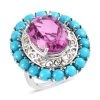 Radiant Orchid Quartz (Triplet) And Sleeping Beauty Turquoise Halo Ring In Vermeil RG And Platinum Over Sterling Silver 14.65 Ctw -Jewelry store 7579005