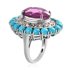 Radiant Orchid Quartz (Triplet) And Sleeping Beauty Turquoise Halo Ring In Vermeil RG And Platinum Over Sterling Silver 14.65 Ctw -Jewelry store 7579005 3