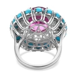 Radiant Orchid Quartz (Triplet) And Sleeping Beauty Turquoise Halo Ring In Vermeil RG And Platinum Over Sterling Silver 14.65 Ctw -Jewelry store 7579005 4
