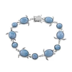 Larimar Turtle Bracelet In Platinum Over Sterling Silver (6.50 In) 27.50 Ctw