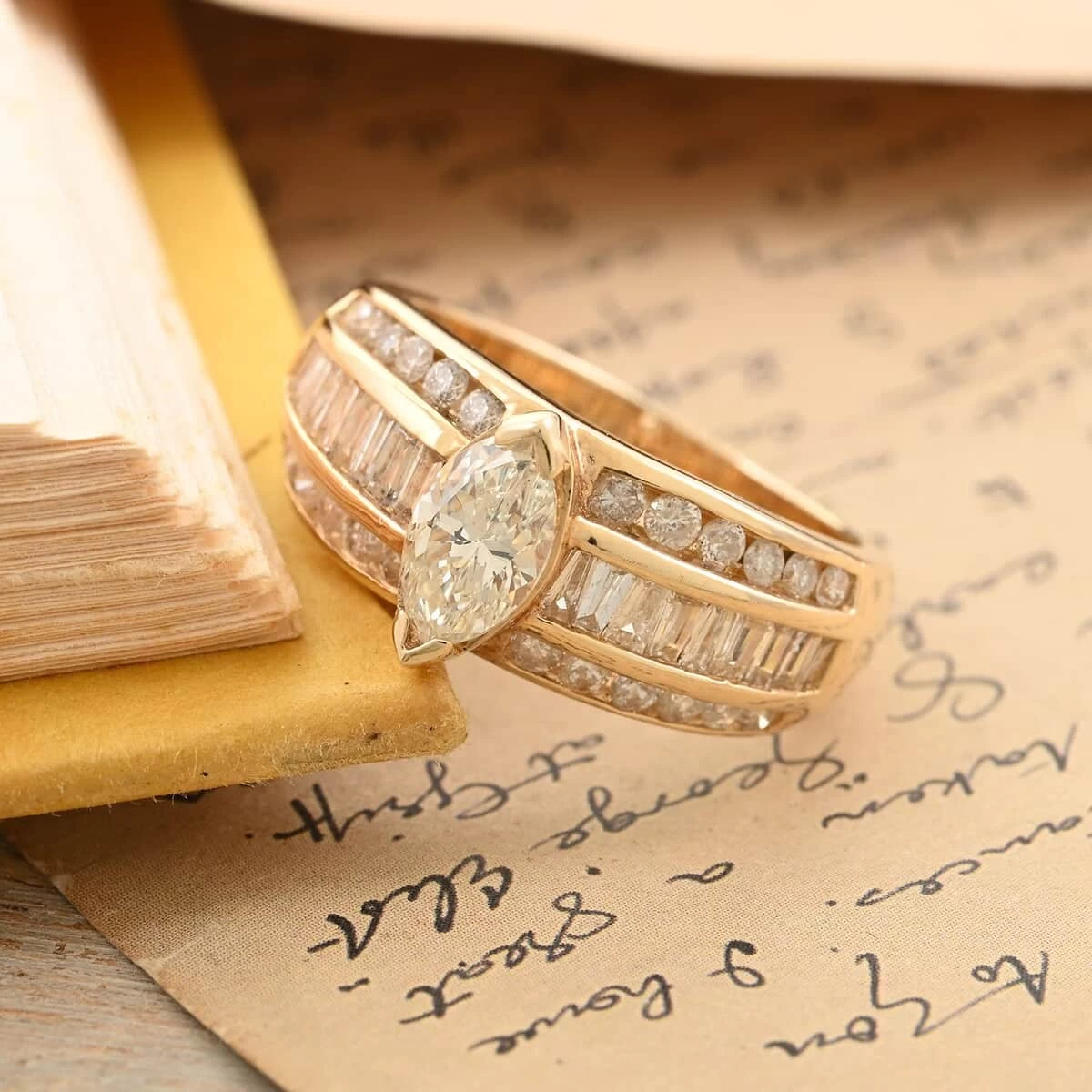 14K Yellow Gold Diamond Ring 5.40 Grams 1.50 Ctw 4 14K Yellow Gold Diamond Ring 5.40 Grams 1.50 Ctw - Image 2