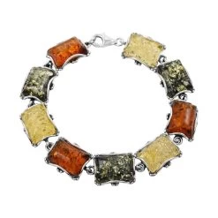 Multi Color Amber Bracelet In Sterling Silver (7.00 In)