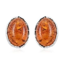 Baltic Amber Stud Earrings In Sterling Silver