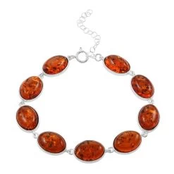 Multi Colored Amber Station Bracelet In Sterling Silver (6.50-8.50In)