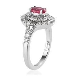 Ouro Fino Rubellite And Moissanite Double Halo Ring In Platinum Over Sterling Silver 0.75 Ctw -Jewelry store 7580873 3