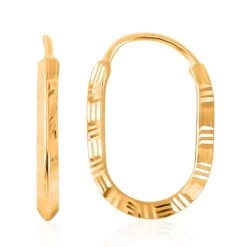 24K Yellow Gold Electroform Oval Hoop Earrings 2 Grams