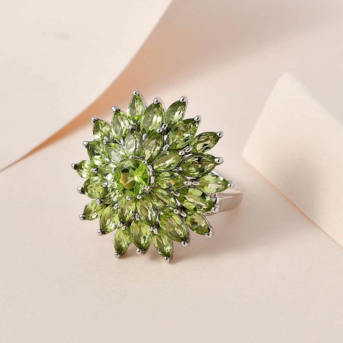 Premium Peridot Floral Spray Ring In Platinum Over Sterling Silver 6.40 Ctw 4 Premium Peridot Floral Spray Ring In Platinum Over Sterling Silver 6.40 Ctw - Image 2