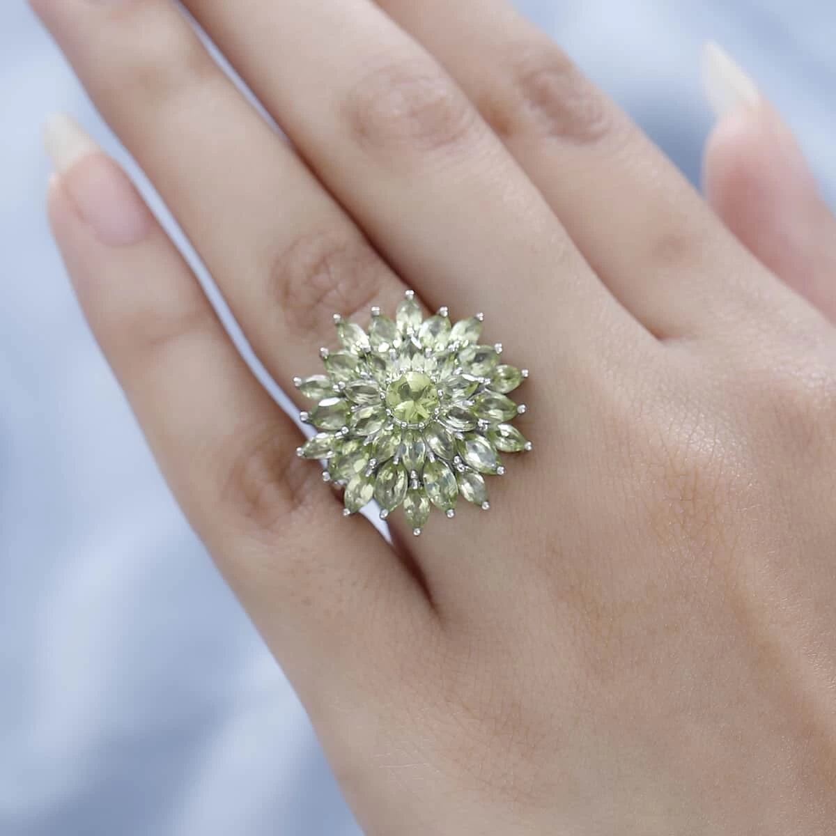 Premium Peridot Floral Spray Ring In Platinum Over Sterling Silver 6.40 Ctw 5 Premium Peridot Floral Spray Ring In Platinum Over Sterling Silver 6.40 Ctw - Image 3