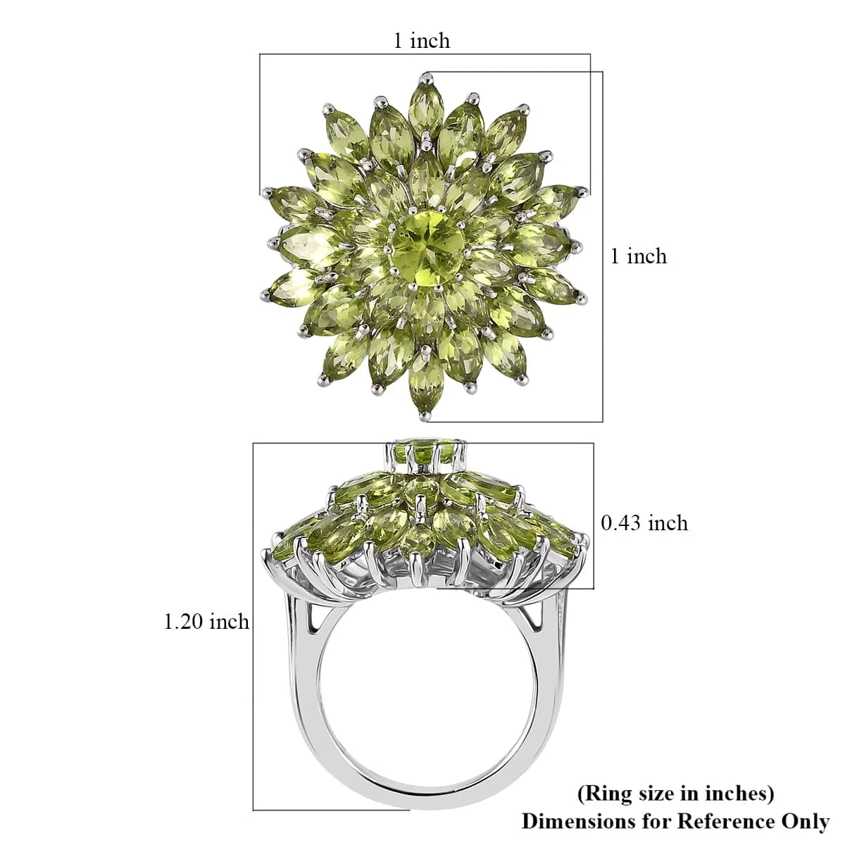 Premium Peridot Floral Spray Ring In Platinum Over Sterling Silver 6.40 Ctw 8 Premium Peridot Floral Spray Ring In Platinum Over Sterling Silver 6.40 Ctw - Image 6