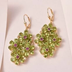 Premium Peridot And Orissa Rhodolite Garnet Lever Back Floral Earrings In Vermeil Yellow Gold Over Sterling Silver 20.60 Ctw 8 Premium Peridot And Orissa Rhodolite Garnet Lever Back Floral Earrings In Vermeil Yellow Gold Over Sterling Silver 20.60 Ctw -Jewelry store 7582137 1