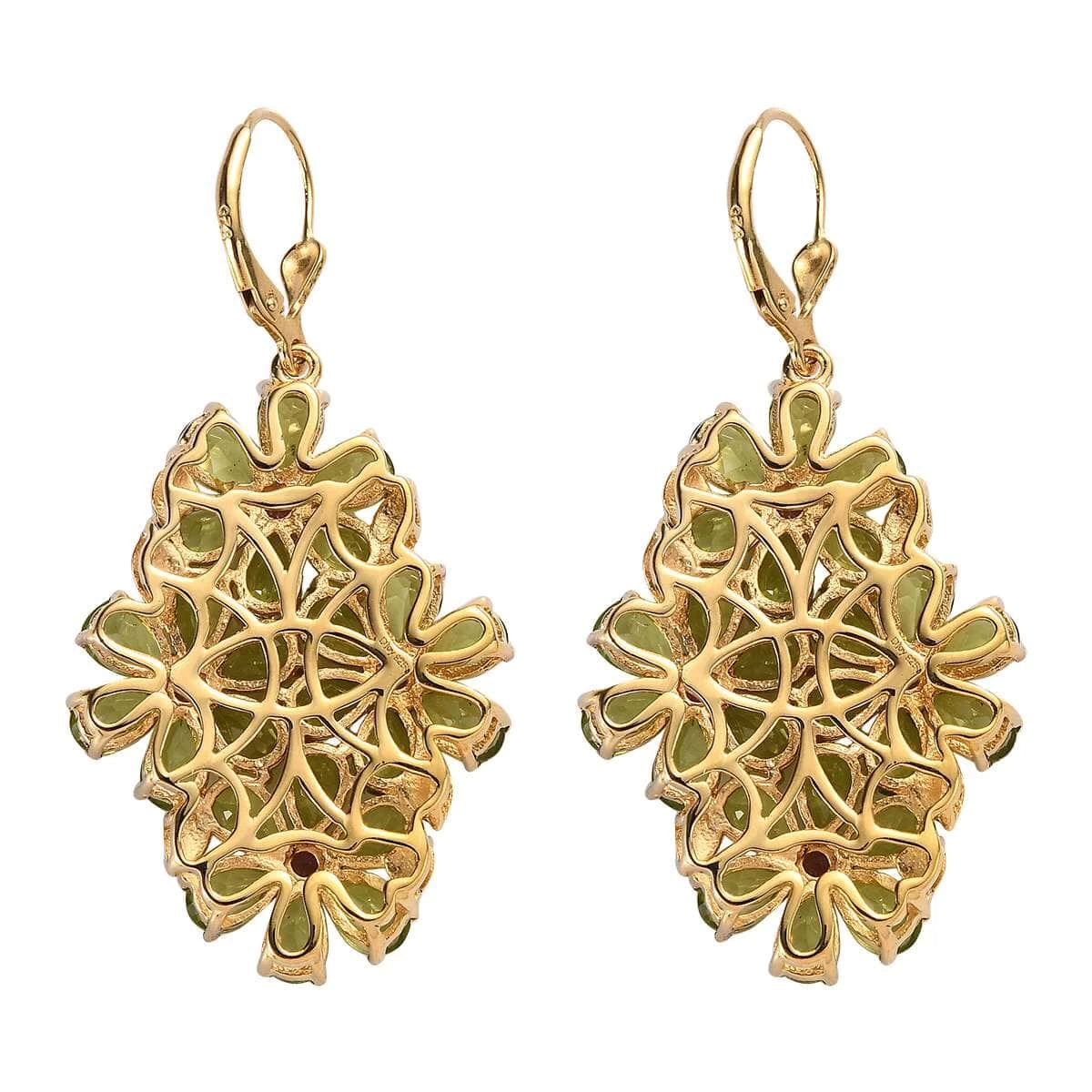 Premium Peridot And Orissa Rhodolite Garnet Lever Back Floral Earrings In Vermeil Yellow Gold Over Sterling Silver 20.60 Ctw 6 Premium Peridot And Orissa Rhodolite Garnet Lever Back Floral Earrings In Vermeil Yellow Gold Over Sterling Silver 20.60 Ctw - Image 4