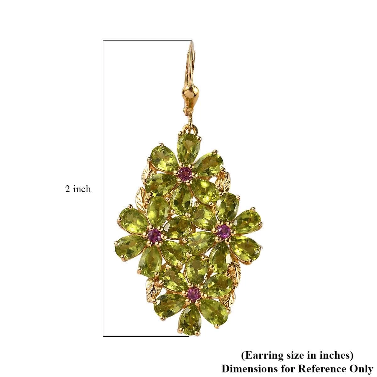 Premium Peridot And Orissa Rhodolite Garnet Lever Back Floral Earrings In Vermeil Yellow Gold Over Sterling Silver 20.60 Ctw 7 Premium Peridot And Orissa Rhodolite Garnet Lever Back Floral Earrings In Vermeil Yellow Gold Over Sterling Silver 20.60 Ctw - Image 5