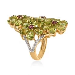 Premium Peridot And Multi Gemstone Floral Ring In Vermeil Yellow Gold Over Sterling Silver 10.60 Ctw -Jewelry store 7582159 3