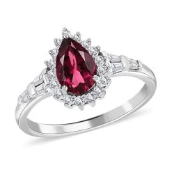 Luxoro 10K White Gold Premium Ouro Fino Rubellite, Moissanite Halo Ring 1.00 Ctw