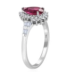 Luxoro 10K White Gold Premium Ouro Fino Rubellite, Moissanite Halo Ring 1.00 Ctw -Jewelry store 7583344 3