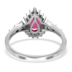 Luxoro 10K White Gold Premium Ouro Fino Rubellite, Moissanite Halo Ring 1.00 Ctw -Jewelry store 7583344 4