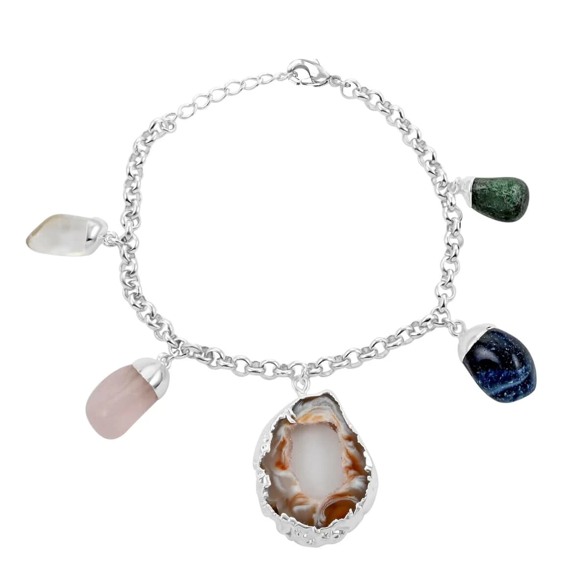 Made In Brazil Crazy Lace Agate And Multi Gemstone Bracelet In Silvertone (8-9In) 70.00 Ctw 3 Made In Brazil Crazy Lace Agate And Multi Gemstone Bracelet In Silvertone (8-9In) 70.00 Ctw