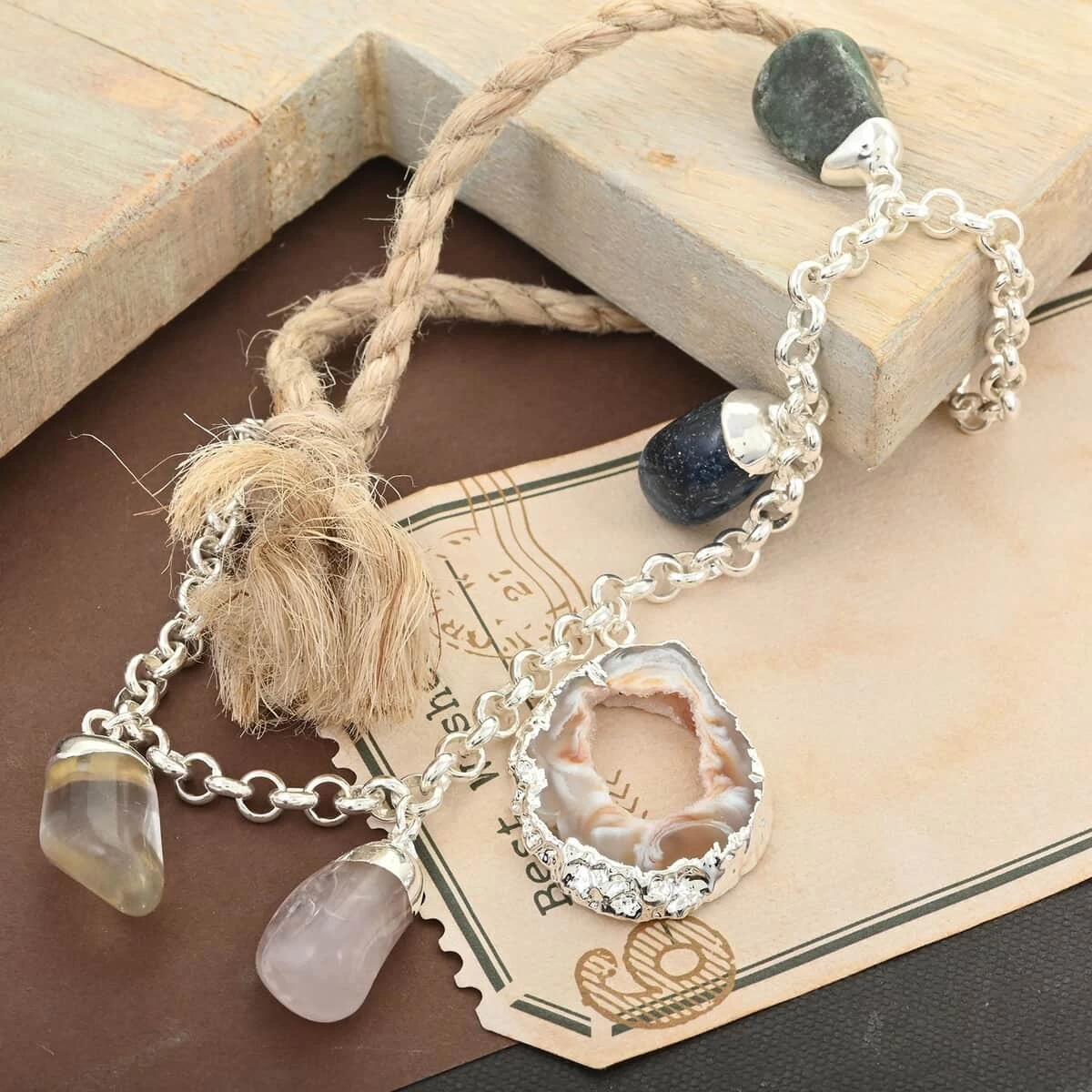 Made In Brazil Crazy Lace Agate And Multi Gemstone Bracelet In Silvertone (8-9In) 70.00 Ctw 4 Made In Brazil Crazy Lace Agate And Multi Gemstone Bracelet In Silvertone (8-9In) 70.00 Ctw - Image 2