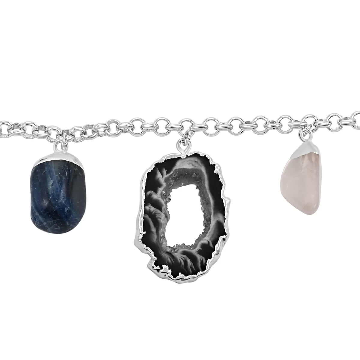 Made In Brazil Druzy Agate And Multi Gemstone Bracelet In Silvertone (8-9In) 68.00 Ctw 5 Made In Brazil Druzy Agate And Multi Gemstone Bracelet In Silvertone (8-9In) 68.00 Ctw - Image 3