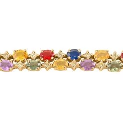 14K Yellow Gold Multi Sapphire And H-I SI2 Natural Yellow Diamond Bracelet (7.00 In) 12.25 Grams 7.40 Ctw -Jewelry store 7585918 2