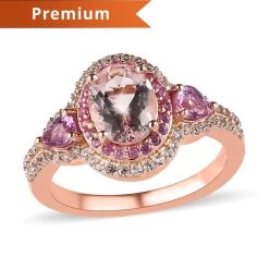 Premium Pink Morganite And Multi Gemstone Cocktail Ring In Vermeil Rose Gold Over Sterling Silver 2.10 Ctw
