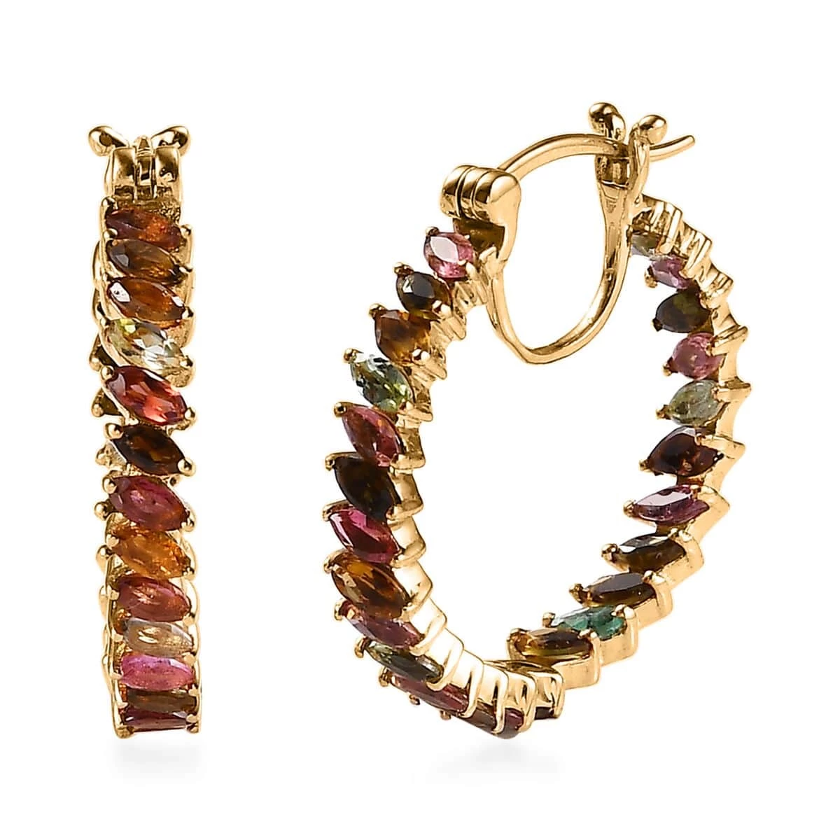 Karis Multi-Tourmaline Inside Out Hoop Earrings In 18K YG Plated 4.15 Ctw 3 Karis Multi-Tourmaline Inside Out Hoop Earrings In 18K YG Plated 4.15 Ctw