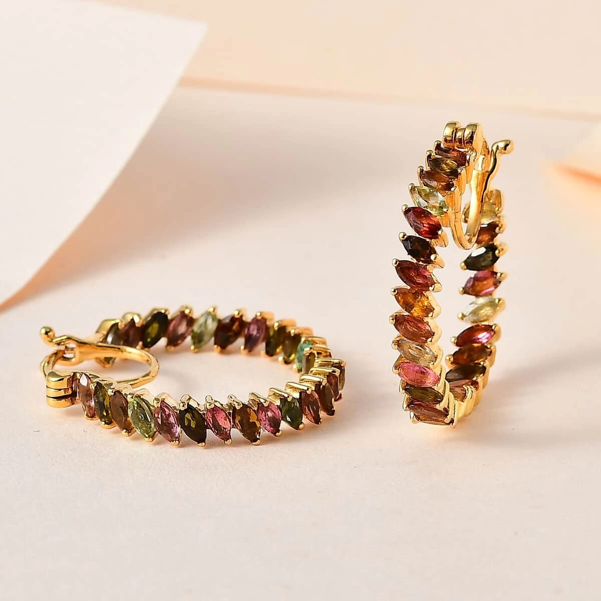 Karis Multi-Tourmaline Inside Out Hoop Earrings In 18K YG Plated 4.15 Ctw 4 Karis Multi-Tourmaline Inside Out Hoop Earrings In 18K YG Plated 4.15 Ctw - Image 2